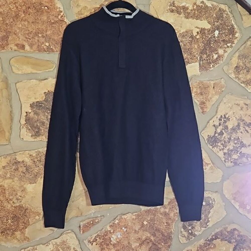 Perry Ellis Black Waffle Knit Long Sleeve Pullover 1/4 Zip Sweater‎ Sz M New